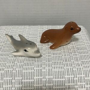 Ceramic Seal and Dolphin Salt & Pepper Shakers - Brown and Gray